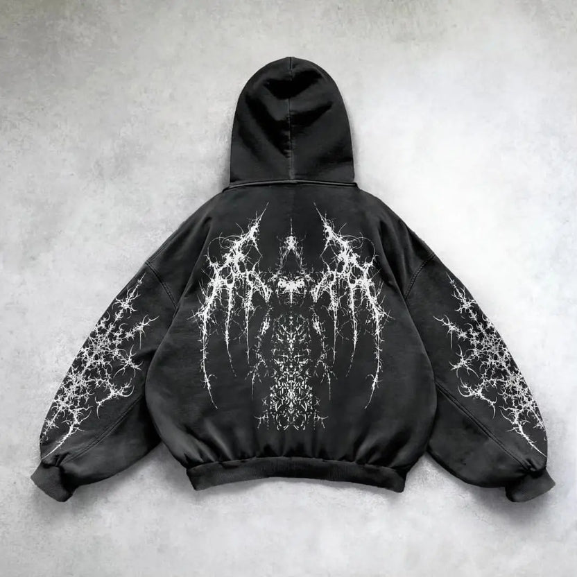Harajuku Y2K Vintage Punk Solid Color Printed Men Casual Hoodie American Gothic Fashion Couple Casual Hoodie Sweatshirt