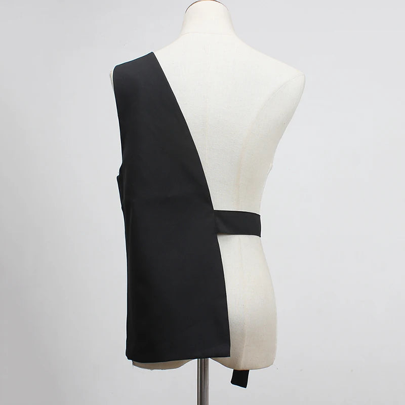 [EAM] Cinturón largo irregular con bolsillo negro, ajustable, personalidad, para mujer, nueva moda, tendencia, combina con todo, primavera, otoño 2026 1DF2075