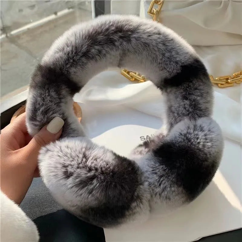 Ohrenschützer für Damen Winter Ohrenwärmer Weich Warm Zopfmuster Pelzig Echtes Rex-Kaninchenfell Ohrenschützer für kaltes Wetter
