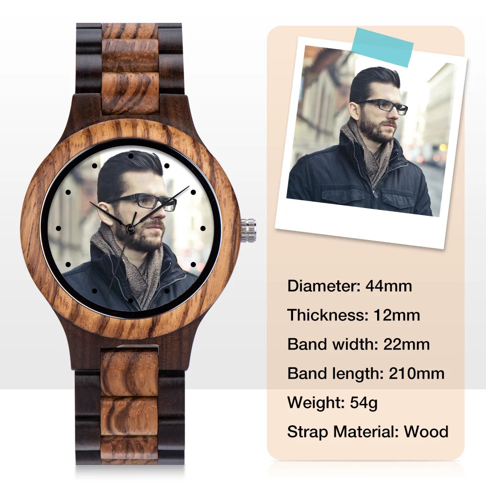 Engraved Watch Boyfriend Birthday Groomsmen Gift BOBOBIRD Wooden Quartz Wristwatch Men Fathers Day Anniversary Photo Custom Gift