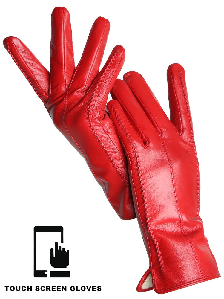 Damen-Lammfellhandschuhe Winter Warm mit Plüschfutter
