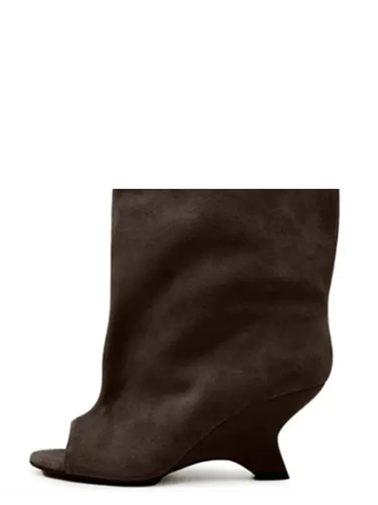 Damskie kozaki 2026 z odkrytymi palcami, na grubym wysokim obcasie, do kolan, typu "cool boots", z ukośnym obcasem, modowe, w dużych rozmiarach, wiosenno-letnie.