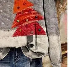 Women Round Neck Long Sleeve Sweatshirt Christmas Tree Patchwork Print Festive Holiday Casual Party Daily Wear Women's Clothes