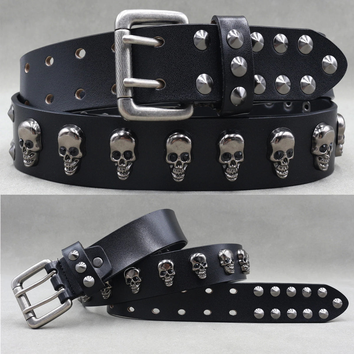 NUEVO Cinturón de cuero auténtico con remaches de metal pesado estilo punk para hombre, cinturón de vaquero con tachuelas, cinturón de cintura para hombre, cinturón para mujer