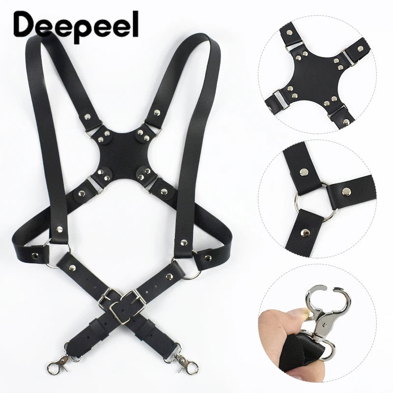 Deepeel 2.5cm Wide Faux Leather Men's Suspenders 2 Clip Hooks Adjust Strap Harness Man Braces Adult Costume Suspender Jockstrap