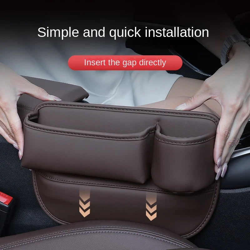 Leather Car Seat Gap Organizer with Cup Holder and Storage Pocket