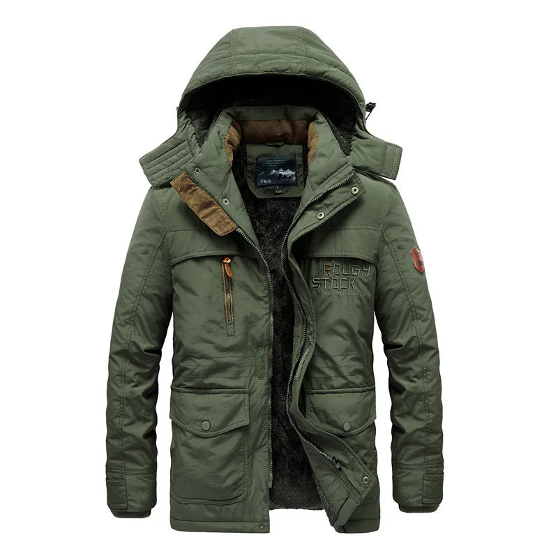 Big Size Multi-Pocket Men's Winter Jacket Fleece Linning Outdoor Parka Coat Hooded Windbreaker Military Thick Warm Outerwear