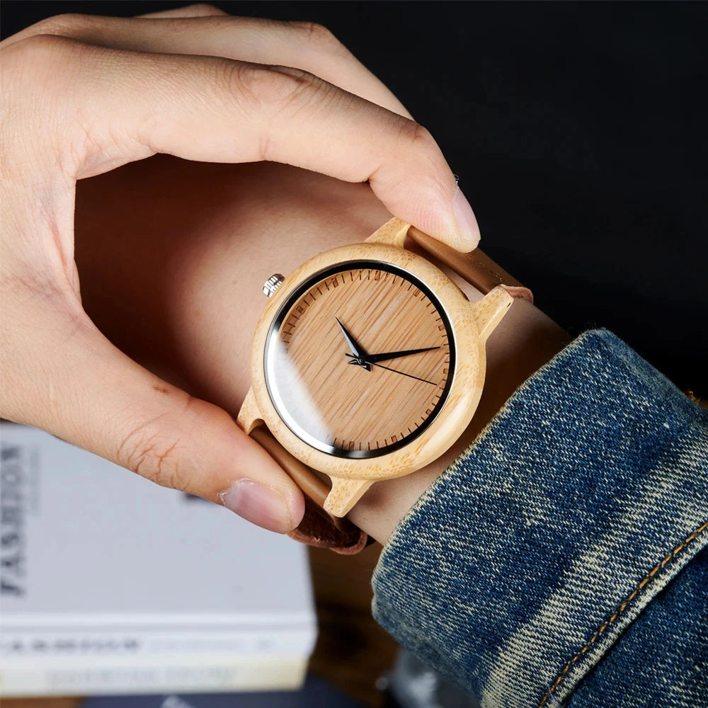 Relojes de pareja de cuarzo en madera de bambú BOBO BIRD con correas de piel