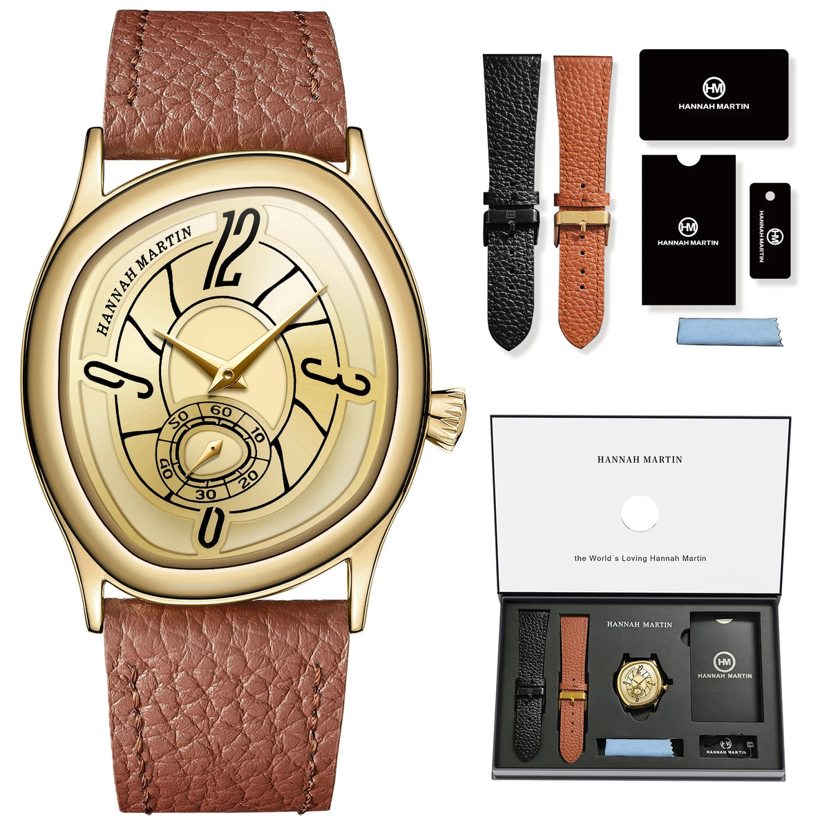 HANNAH MARTIN Women & Men Watch 40mm Timing Sub Dial Couple Luxury Brand Quartz Movement Black Gift Box Wristwatch 1Set Relogio