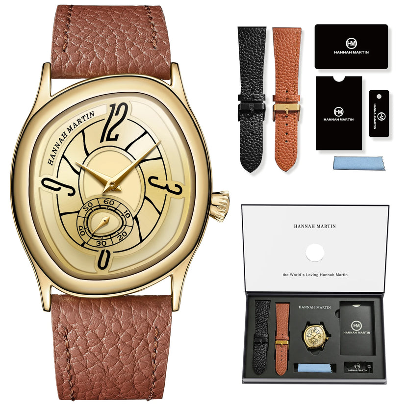 Reloj HANNAH MARTIN para hombre y mujer, 40mm, subesfera de cronometraje, pareja, marca de lujo, movimiento de cuarzo, negro, caja de regalo, 1 juego.