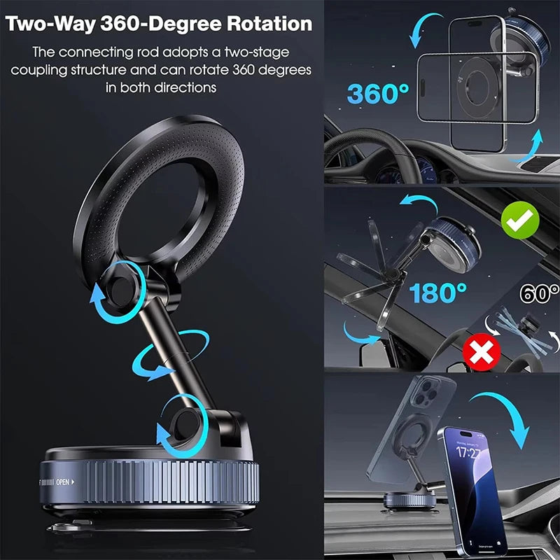 Vacuum Magnetic Car Phone Holder 360° Adjustable Strong Suction
