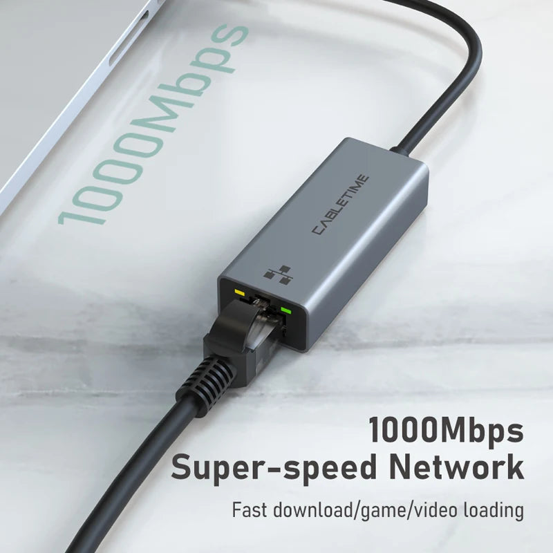 Adaptador Ethernet USB 3.0 CABLETIME, tarjeta de red RJ45, 1000 Mbps