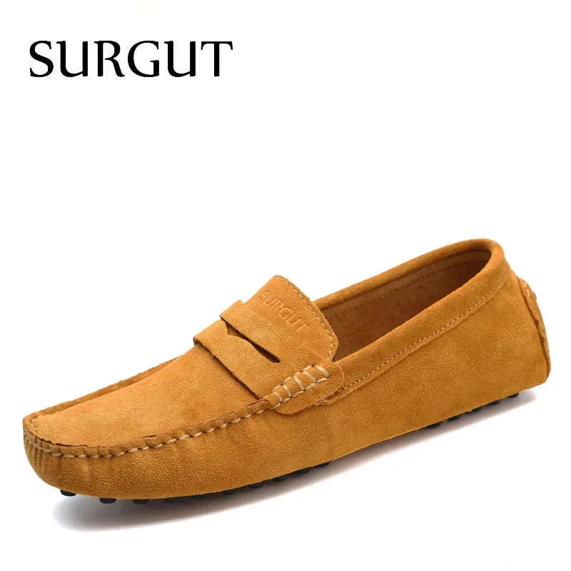 SURGUT Brand Fashion Summer Style Soft Moccasins Men Loafers High Quality Genuine Leather Shoes Men Flats Gommino Driving Shoes