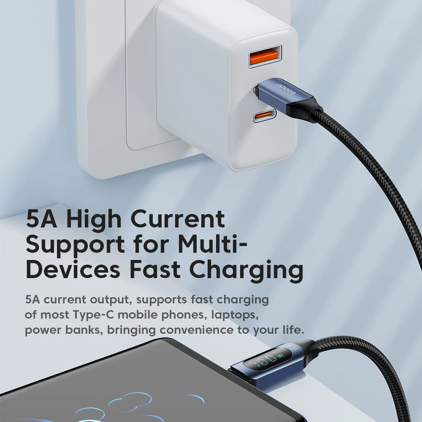 Kabel szybkiego ładowania Toocki 100W USB-C na USB-C PD z wyświetlaczem