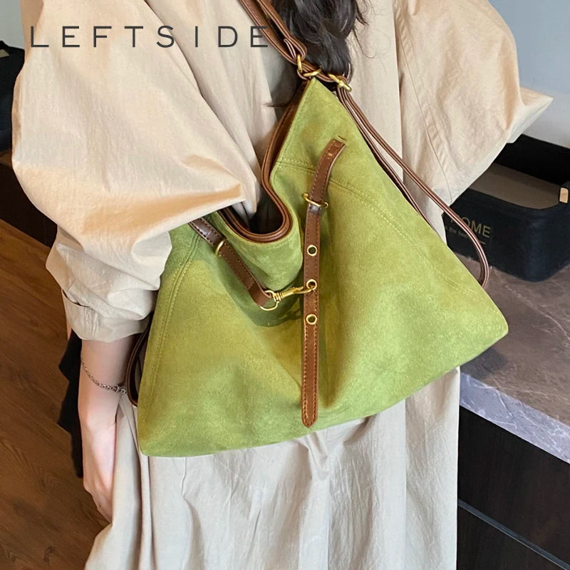 LEFTSIDE PU Suede Hobo Shoulder Bag for Women with Zipper Closure