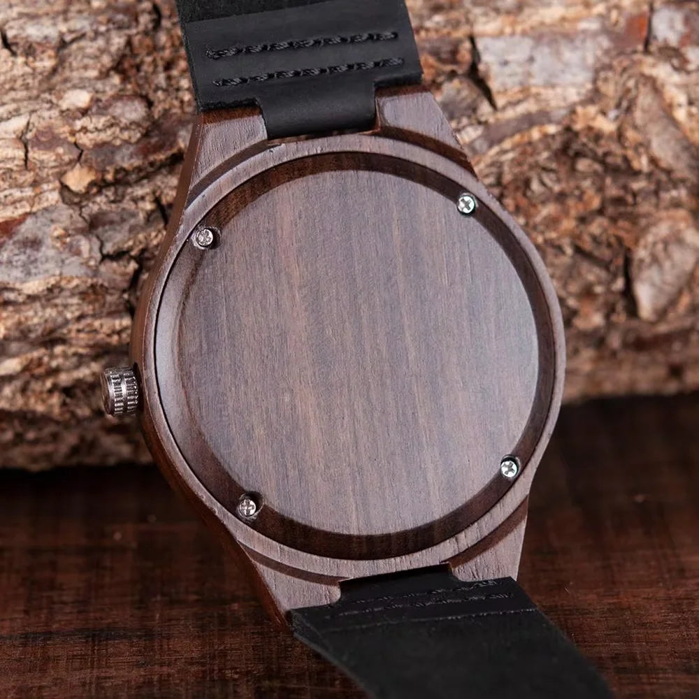 BOBO BIRD Wooden Quartz Watch for Men with Leather Band and Custom Engraving