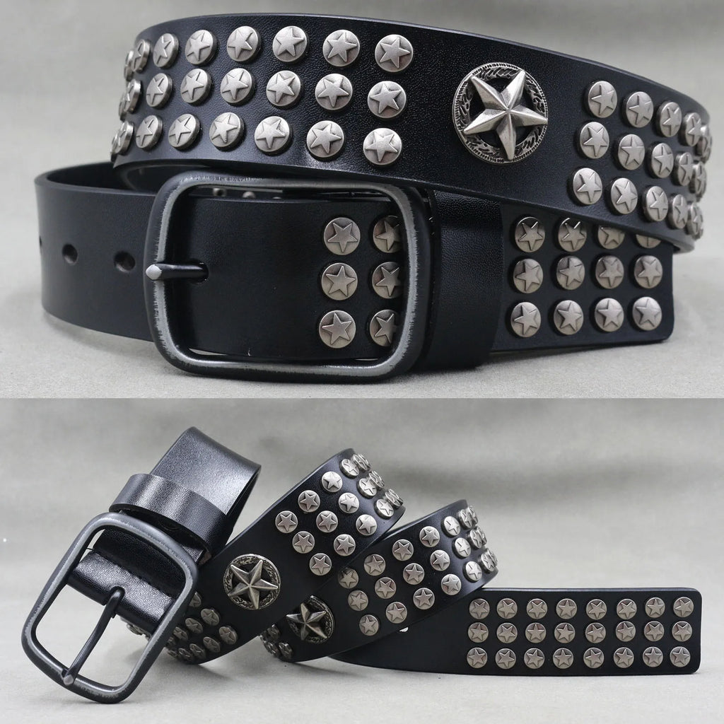 NEW Genuine Leather Heavy Metal Rivet Punk Belts for Men Rock Stud Cowboy Belt Men Ceinture Homme Waist Belt Cinturon Mujer