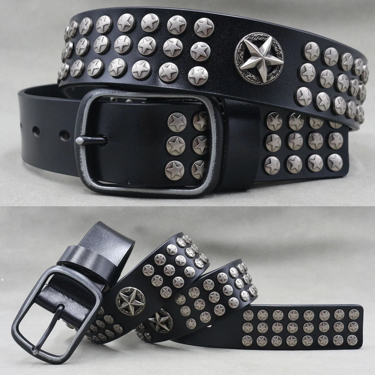 NUEVO Cinturón de cuero auténtico con remaches de metal pesado estilo punk para hombre, cinturón de vaquero con tachuelas, cinturón de cintura para hombre, cinturón para mujer