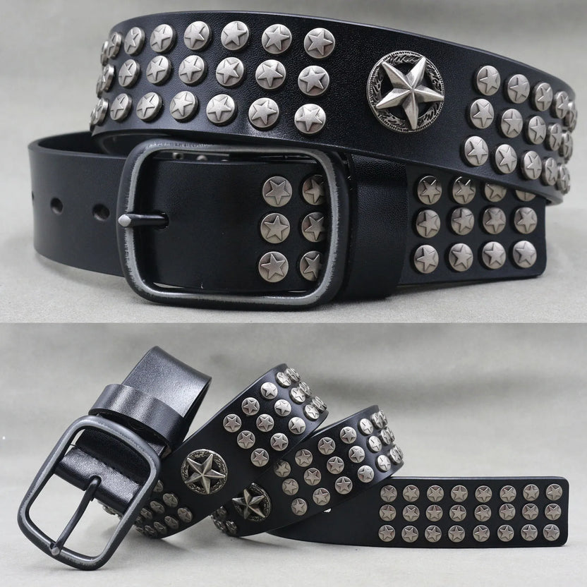 NOWE paski punkowe z ćwiekami w stylu heavy metal z prawdziwej skóry, męski pasek rockowy z nitami, pasek kowbojski, męski pasek w talii, damski pasek