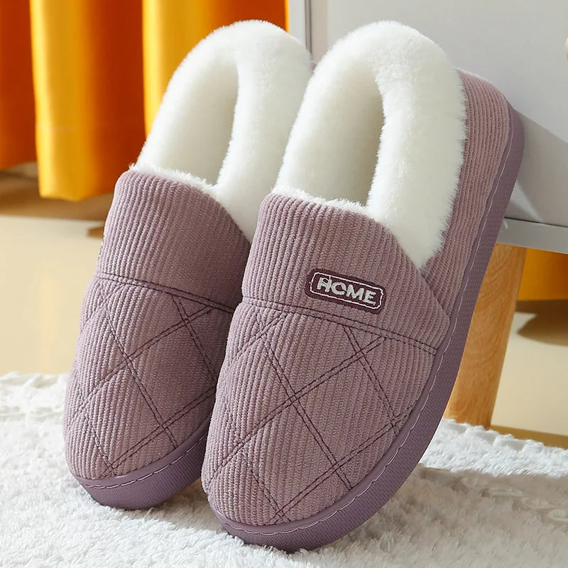 Evshine Soft Sole Slippers for Women Winter Fashion Women Fur Slippers Fuzzy Plush Men Slippers Warm Furry Women Cotton Shoes