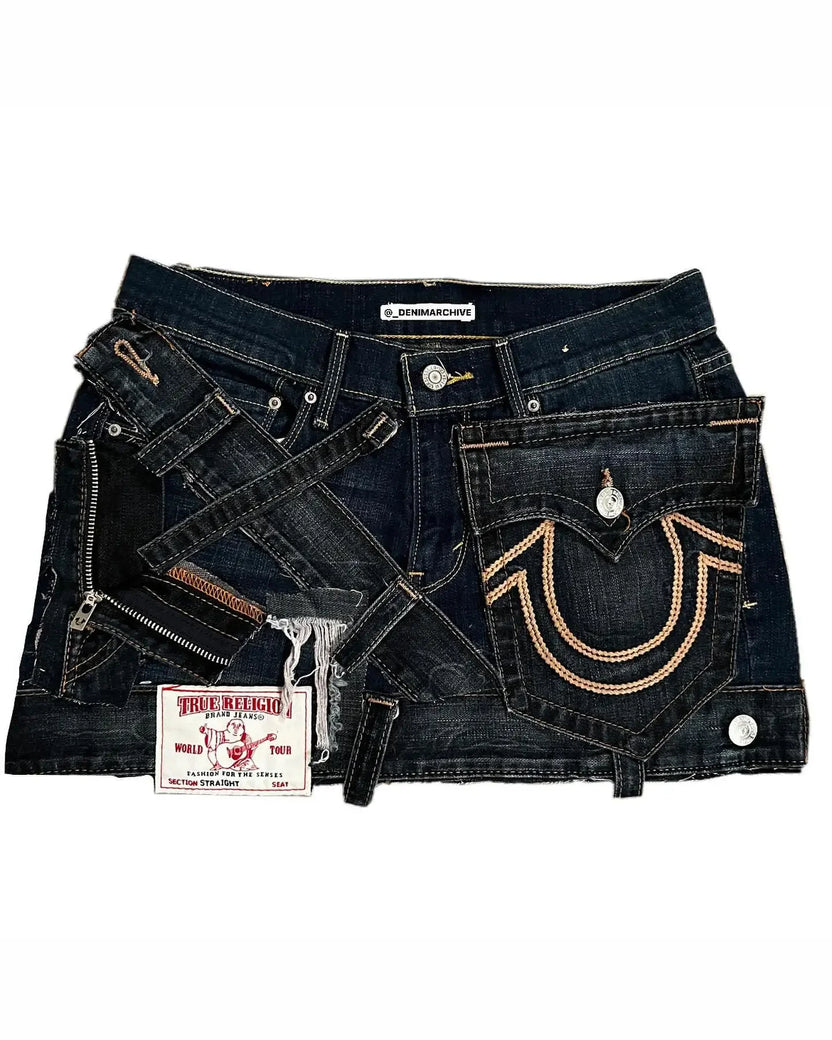Krótka spódnica jeansowa w stylu Y2K Gothic Punk, damska, w stylu Harajuku, retro, z naszywkami, zapinana na zamek, streetwear, niska talia, vintage, minispódnica jeansowa