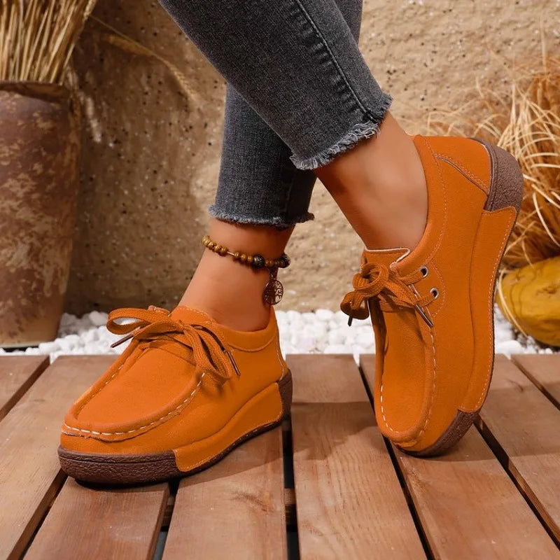Zapatillas casuales de cuña con cordones y suela de goma para mujer, talla grande