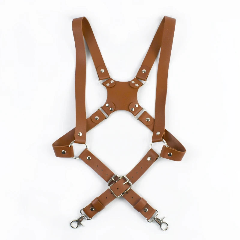 Deepeel 2.5cm Wide Faux Leather Men's Suspenders 2 Clip Hooks Adjust Strap Harness Man Braces Adult Costume Suspender Jockstrap