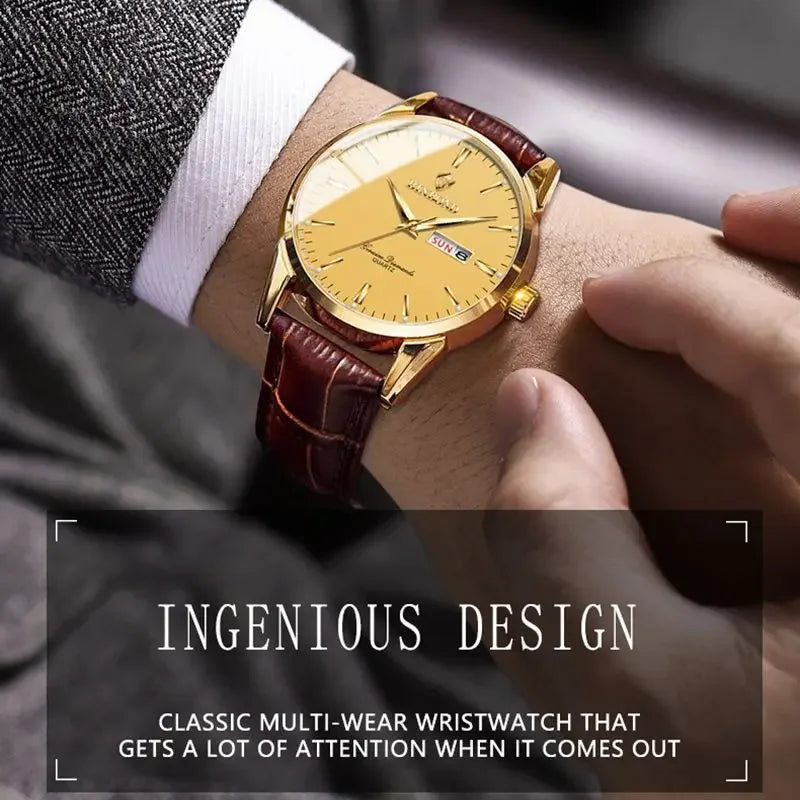 Reloj de lujo para hombre y mujer, cuarzo, correa de piel