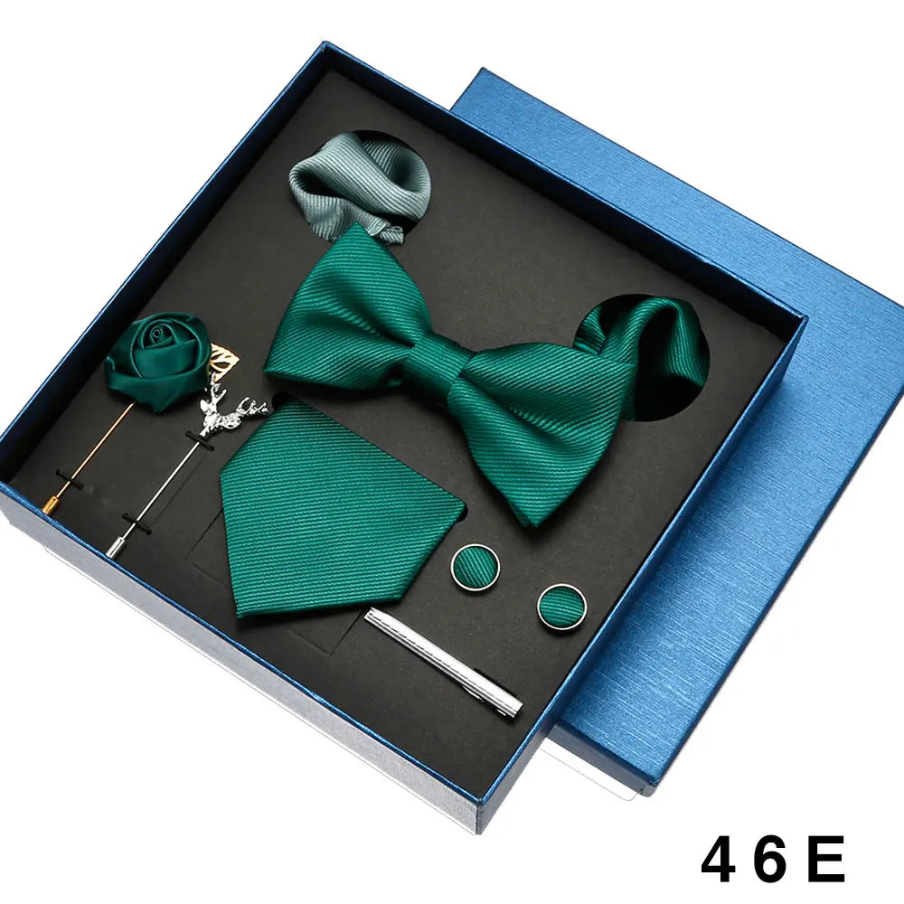 Men Tie Silk Necktie Man Bowtie Hanky Brooches Cufflinks and Tie Clip for Men Accessories Red Burgundy Wedding Tie Gifts Set