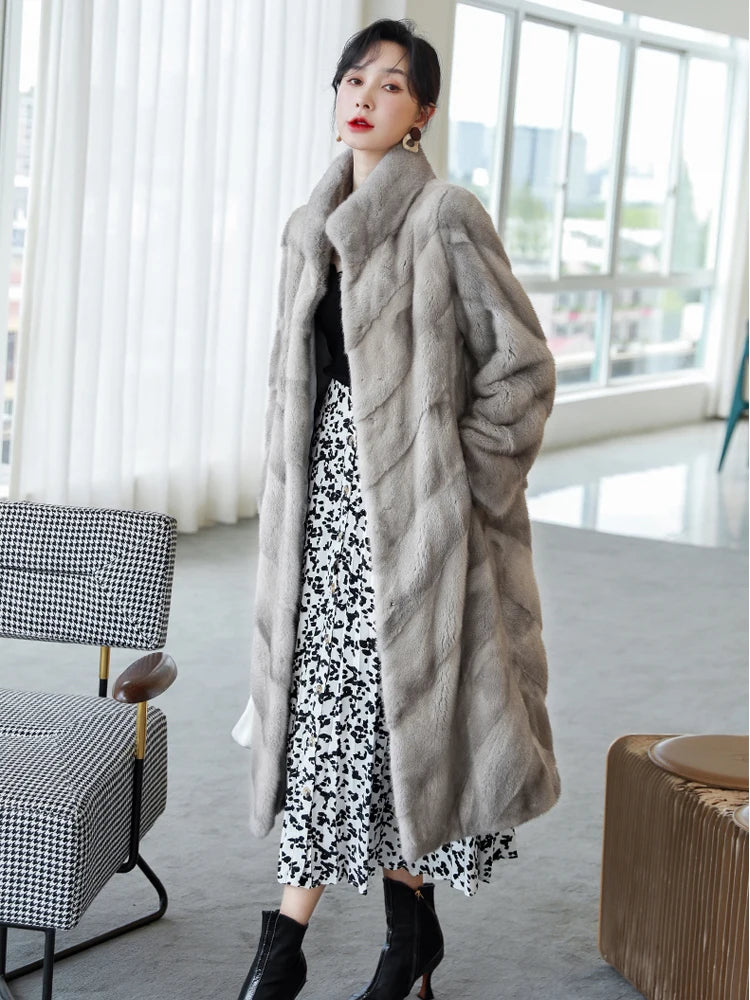 HDHOHR 2026 100% Real Mink Fur Coat Women Long High Quality Natural Mink Fur Jackets Winter Thick Warm Luxury Female Fur Parkers