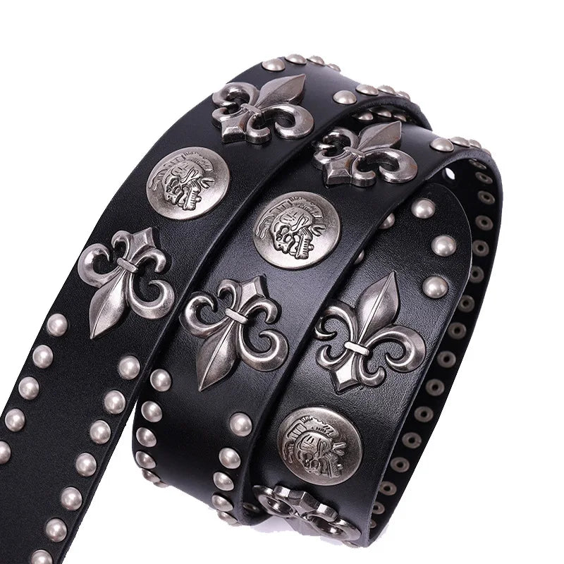 NUEVO Cinturón de cuero auténtico con remaches de metal pesado estilo punk para hombre, cinturón de vaquero con tachuelas, cinturón de cintura para hombre, cinturón para mujer