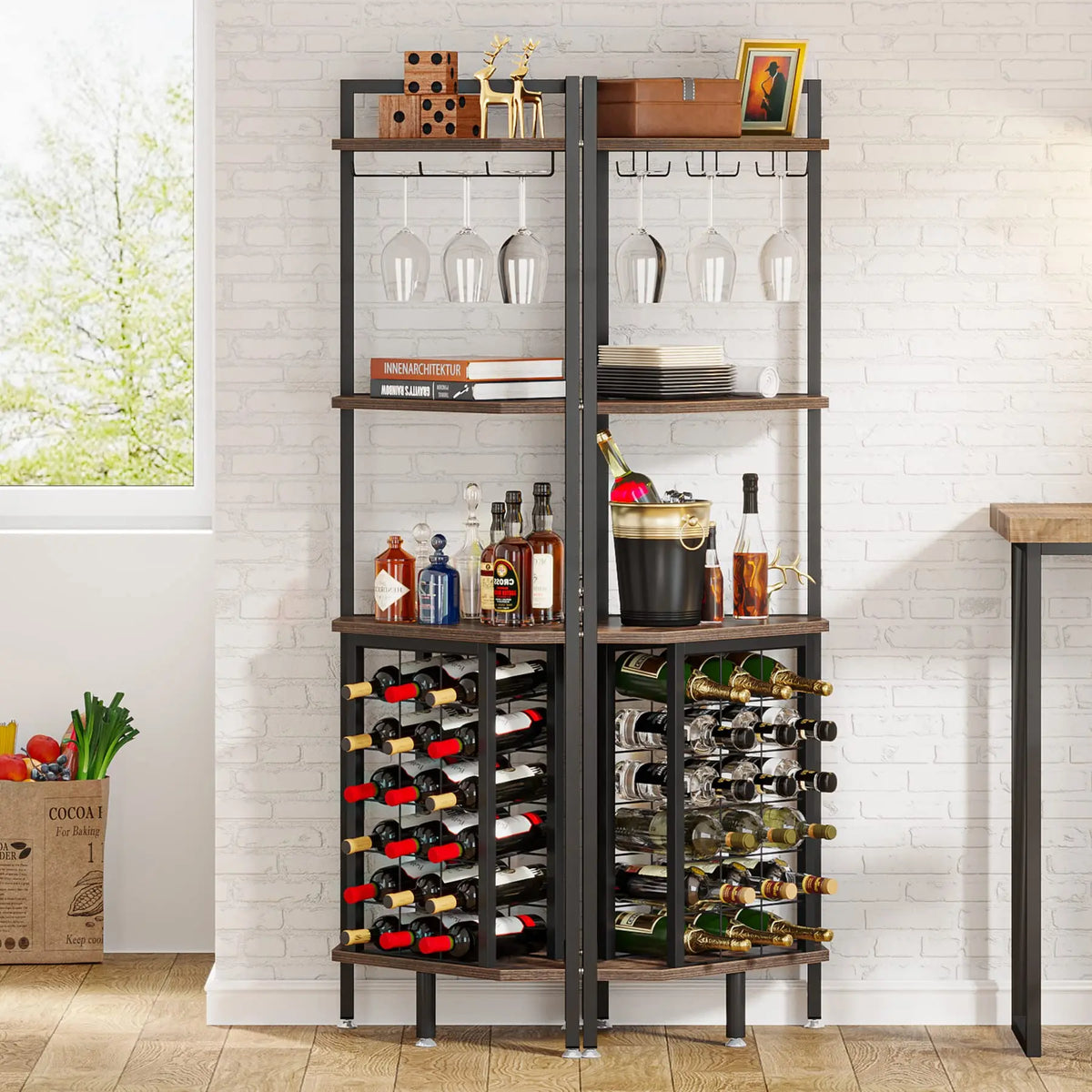 Tribesigns Wine Rack Bar Cabinet 4 Tier Corner Shelf With Glass Holder