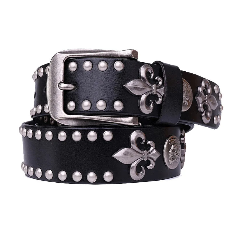 NUEVO Cinturón de cuero auténtico con remaches de metal pesado estilo punk para hombre, cinturón de vaquero con tachuelas, cinturón de cintura para hombre, cinturón para mujer