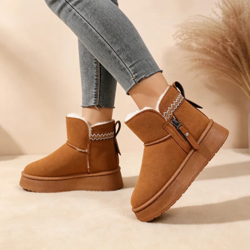 WVNE Women's Short Plush Lined Snow Boots with Zipper