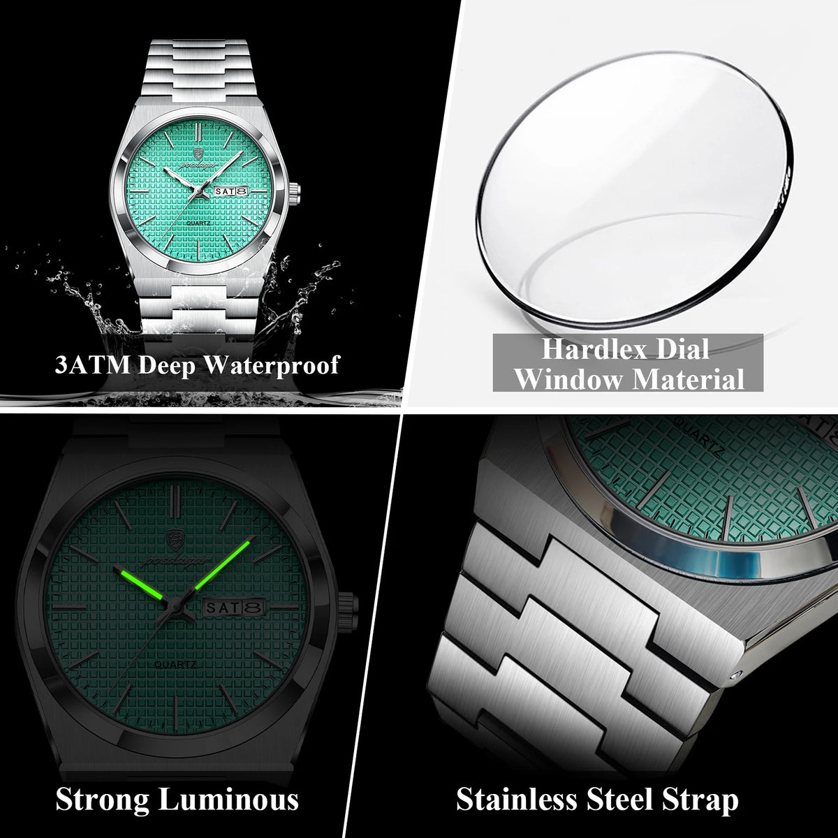 POEDAGAR Fashion Couple Watch Waterproof Stainless Steel Men Wristwatch Luminous Date Week Quartz Watches for Boyfriend+Gift Box