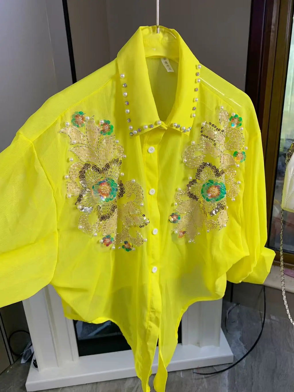 Sparkle Sequines Embroidery Blouses Shirts for Women Cardigans Spring Summer Sunscreen Top Korean Popular Clothes