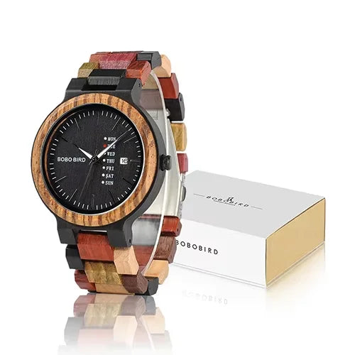 BOBO BIRD Wooden Men Watch Fashion Business Week and Date Display Quartz Timepiece Customize Logo Great Gift Relogio Masculino