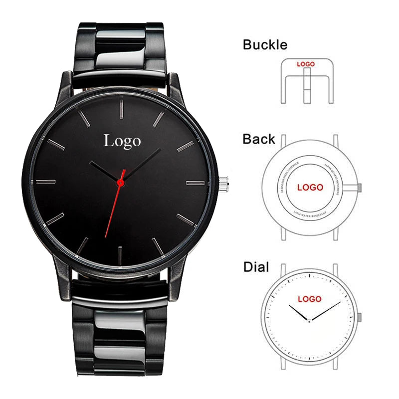 Personal Mark Black Tone Stainless Steel Classic Men's Wristwatch Customized Family Photo Picture Watch Gift Relogio