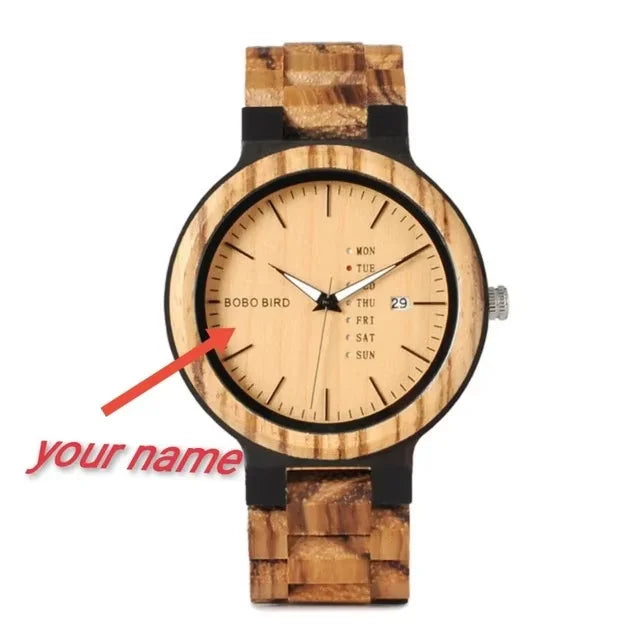 BOBO BIRD Wood Watch Men Women Quartz Week Date Couple Timepiece Colorful Wooden Band Logo Customize Gift Box