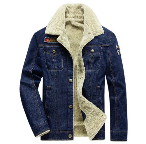 Men's Oversized Fleece-Lined Denim Jacket with Zipper Closure