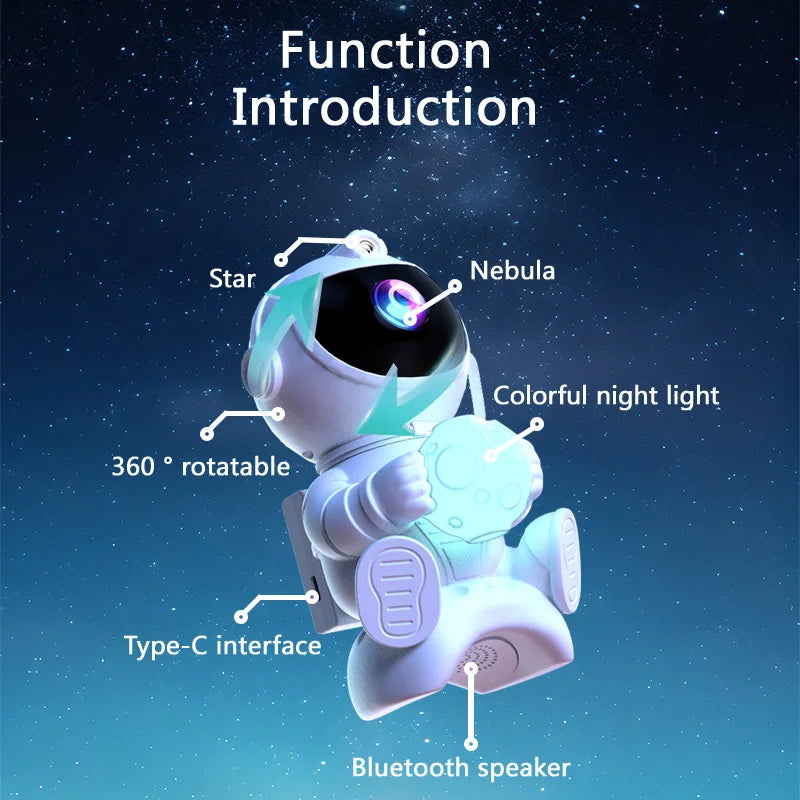 Astronaut LED-stjärnprojektor nattlampa med Bluetooth-högtalare