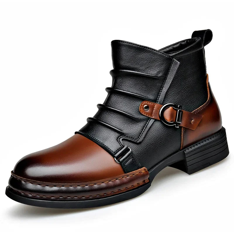 Herrskor höst vinter retro ankelboots mode vardagsskor för män dragkedja motorcykelstövlar nya designervarma platåskor