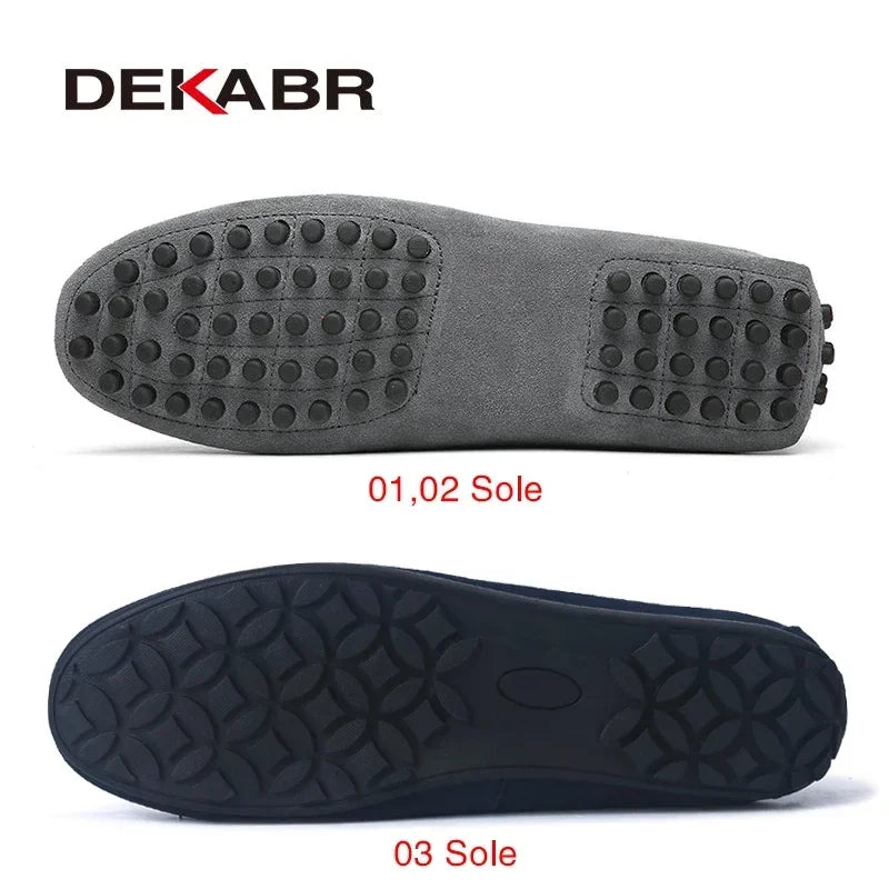Mocasines de verano estilo moda marca DEKABR, zapatos tipo loafer para hombre de piel auténtica de alta calidad, zapatos planos tipo gommino para conducir.