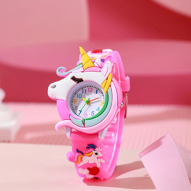 Nuevo reloj de cuarzo para niños y mujeres con diseño de dibujos animados, informal, a la moda, con correa de silicona, motivos de unicornio, Saturno, arcoíris y meteoritos