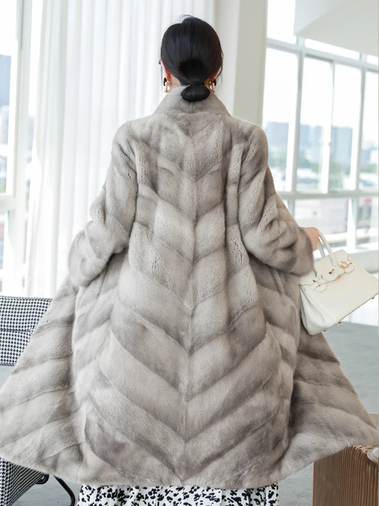 HDHOHR 2026 100% Real Mink Fur Coat Women Long High Quality Natural Mink Fur Jackets Winter Thick Warm Luxury Female Fur Parkers