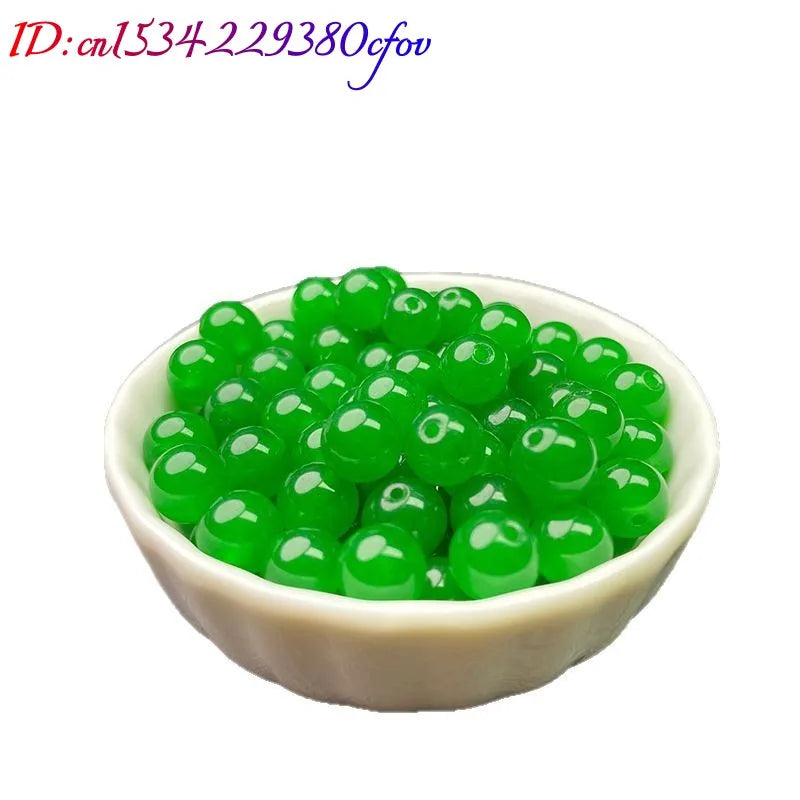 10pc Natural Jade Green Bead Bracelet DIY Bracelet Earrings Jewellery Accessories Hand-Carved Lucky Amulet Fashion Best Gift