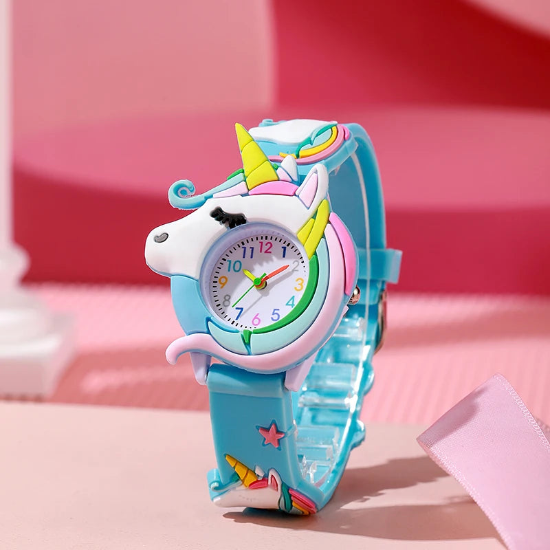 Nuevo reloj de cuarzo para niños y mujeres con diseño de dibujos animados, informal, a la moda, con correa de silicona, motivos de unicornio, Saturno, arcoíris y meteoritos