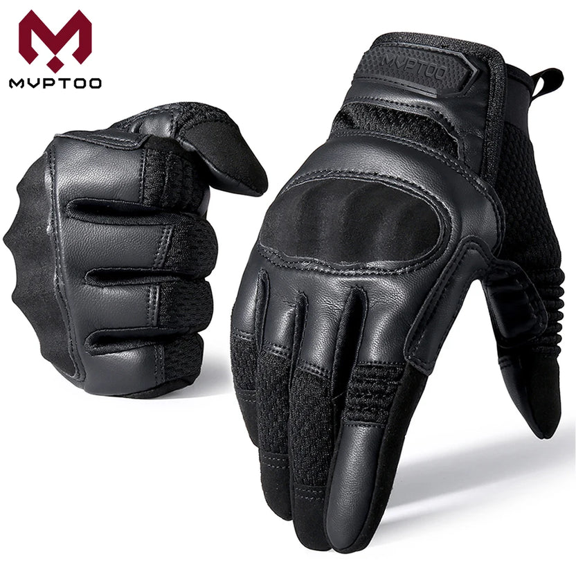 Guantes tácticos de dedos completos de piel sintética para airsoft, combate, paintball, trabajo, ciclismo, pantalla táctil, antideslizantes, equipo de protección para hombre
