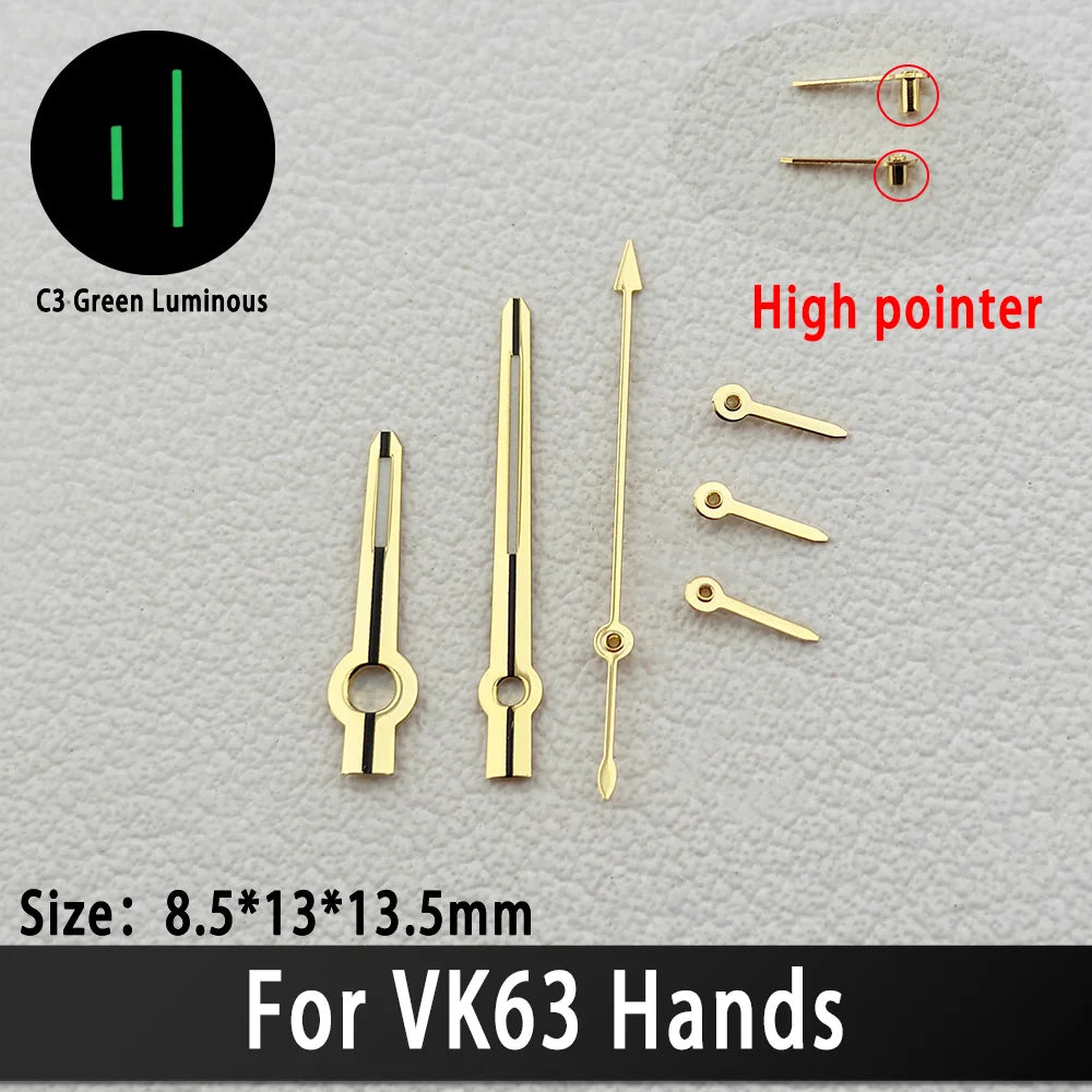VK63 Hands VK63 Watch Hands Racing Hands C3 Green Luminous Watch Hands VK 63 Quartz Movement Men's Watches Parts