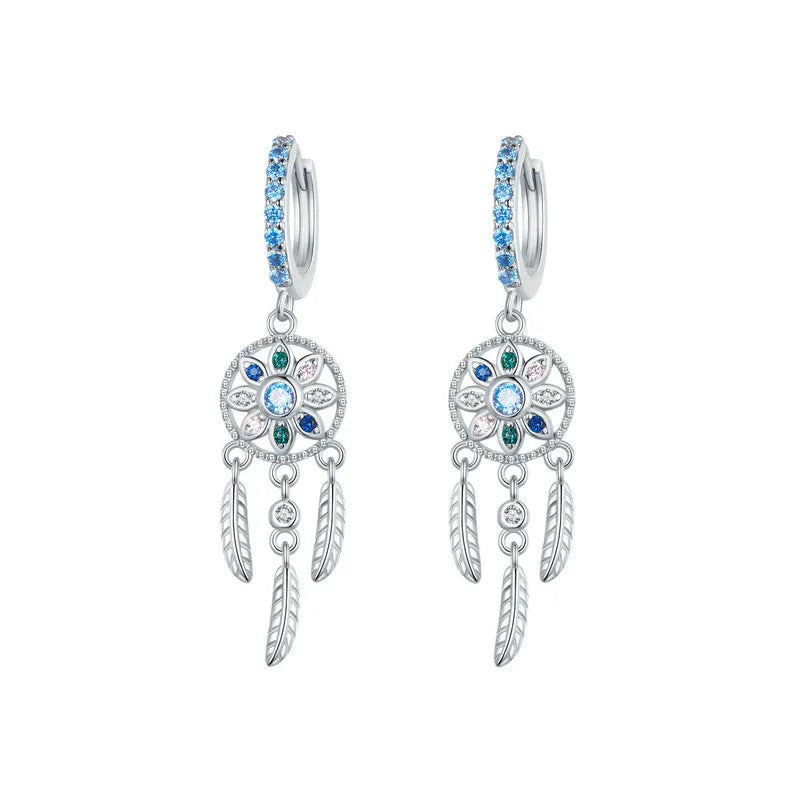 Pendientes colgantes BAMOER de plata de ley 925 con diseño de atrapasueños bohemio para mujer, estilo boho, joyería de moda, 2 colores